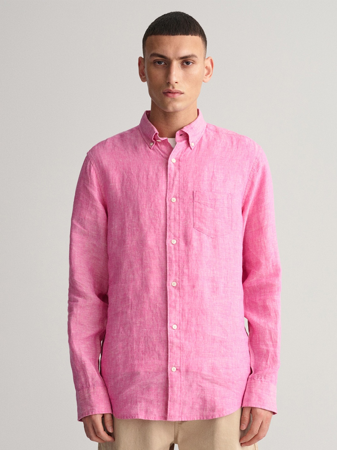 

GANT Classic Button Down Collar Linen Casual Shirt, Pink