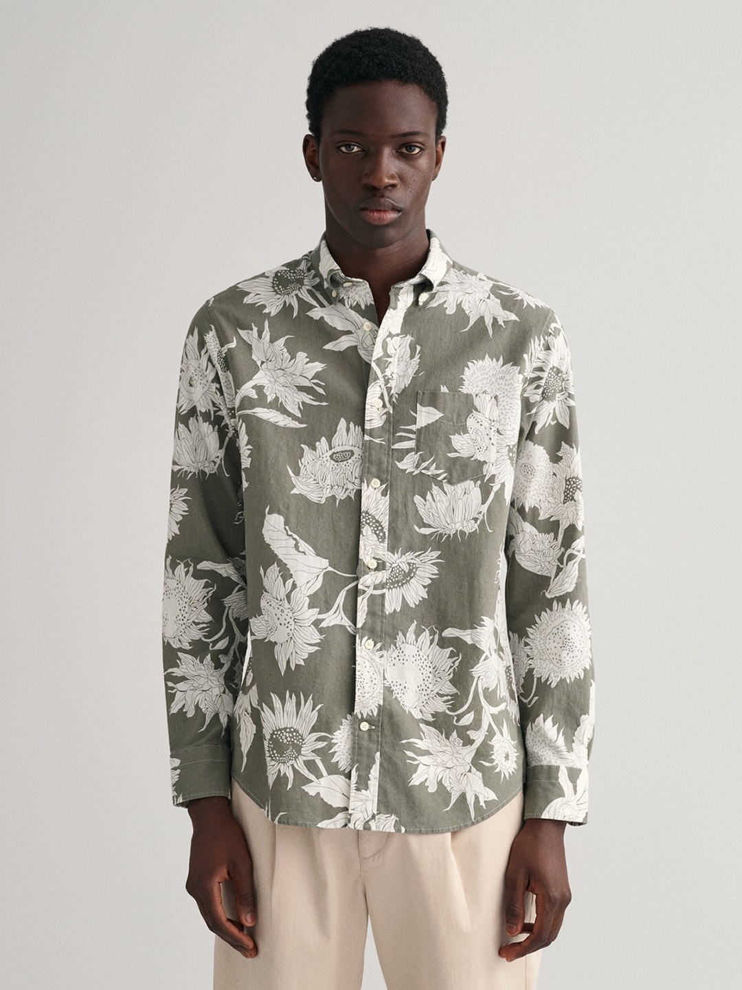 

GANT Classic Floral Printed Button Down Collar Cotton Linen Casual Shirt, Green