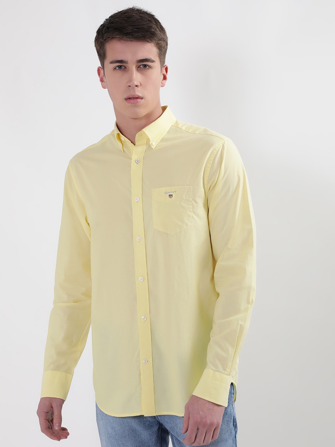 

GANT Classic Broadcloth Button Down Collar Opaque Cotton Casual Shirt, Yellow