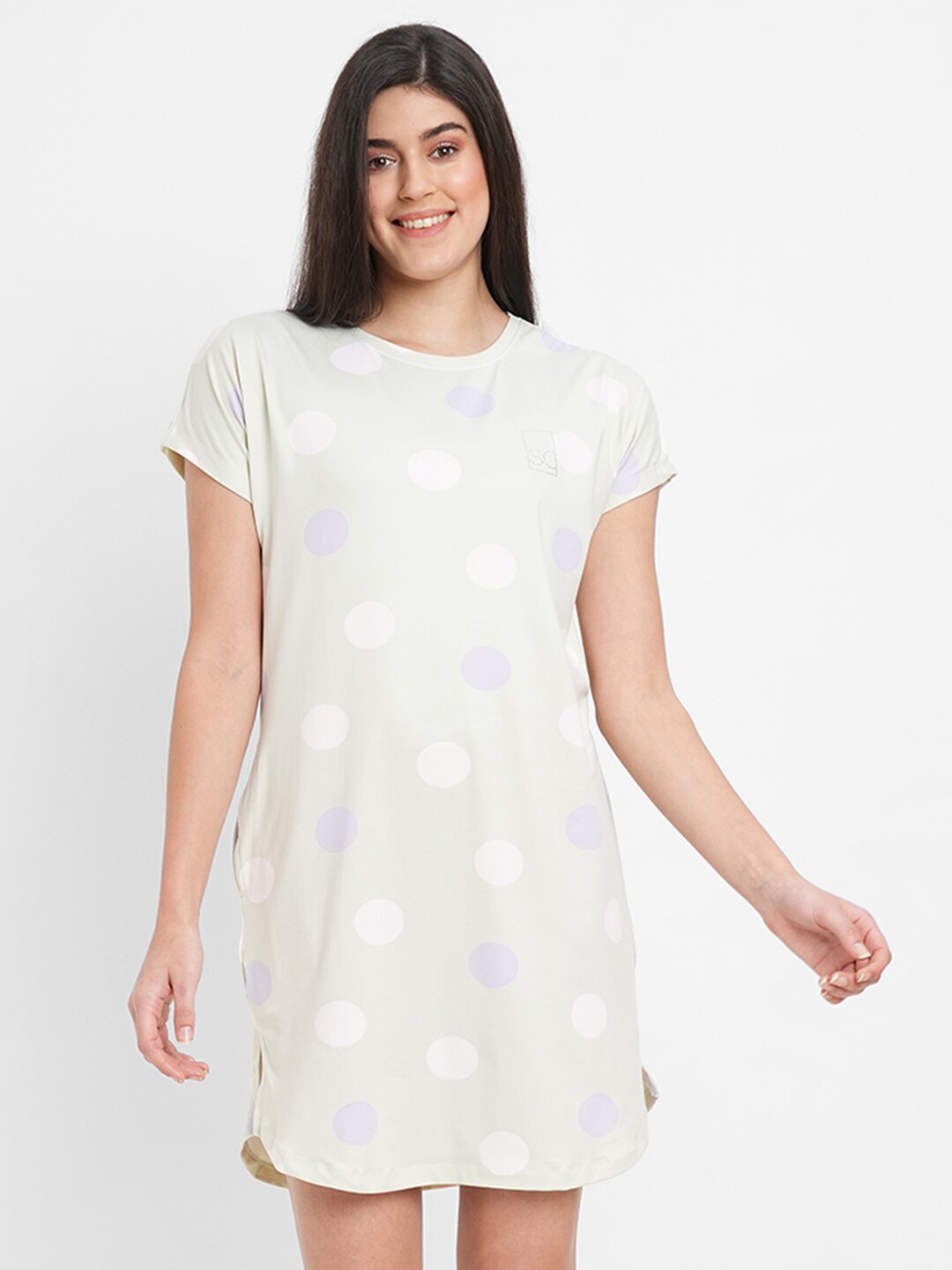 

Sweet Dreams Polka Dots Printed Nightdress, Green