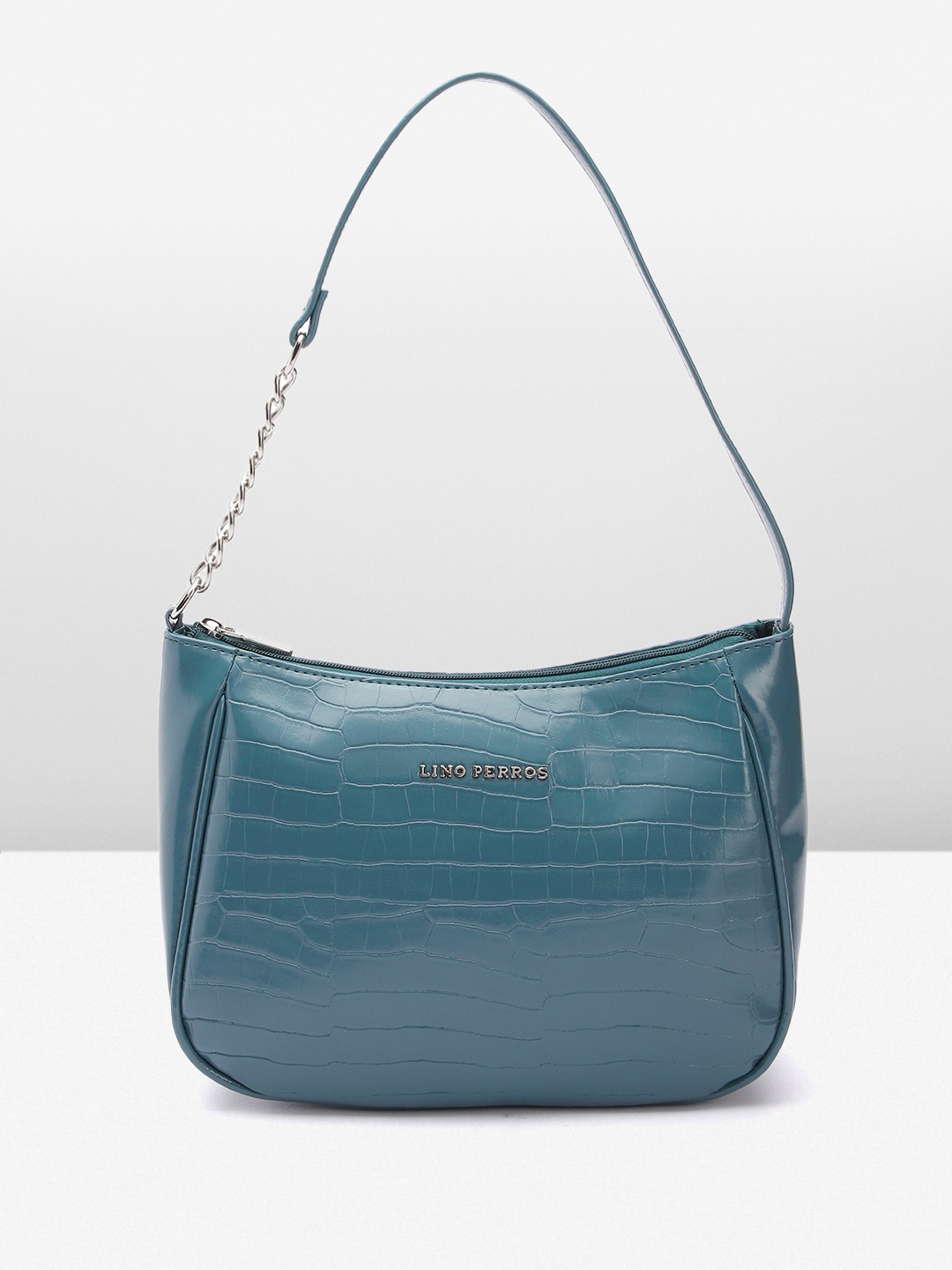 

Lino Perros Croc Textured Structured Baguette Bag, Teal