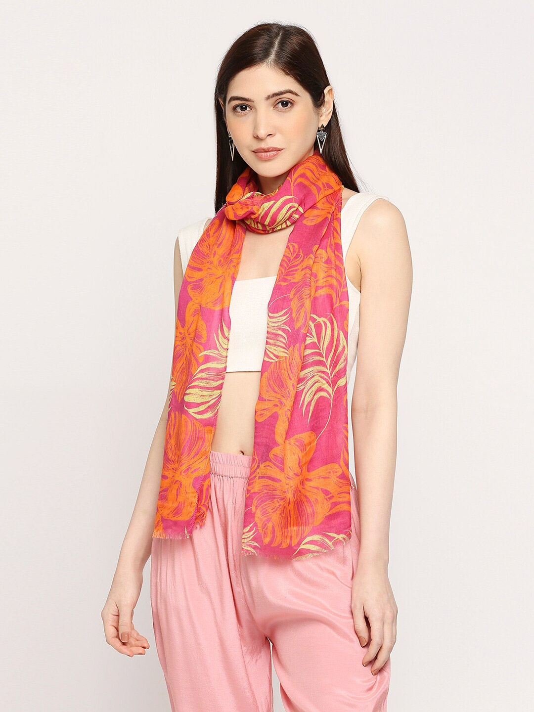 

Cloth Haus India Women Floral Printed Scarf, Orange