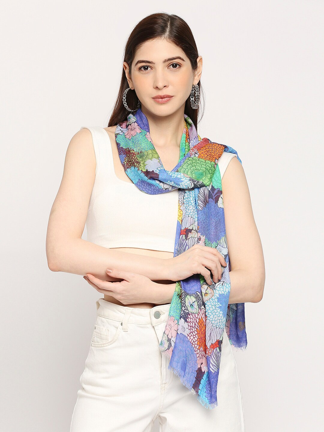 

Cloth Haus India Women Floral Printed Scarf, Blue