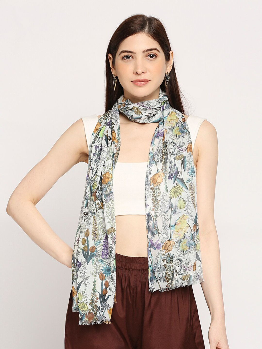 

Cloth Haus India Women Floral Printed Scarf, White