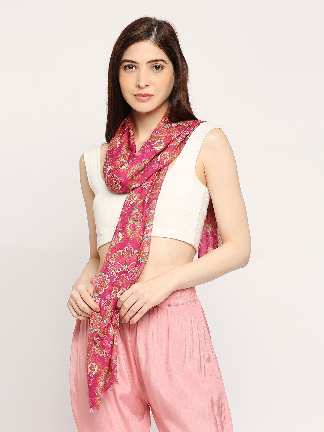 

Cloth Haus India Women Floral Printed Scarf, Pink