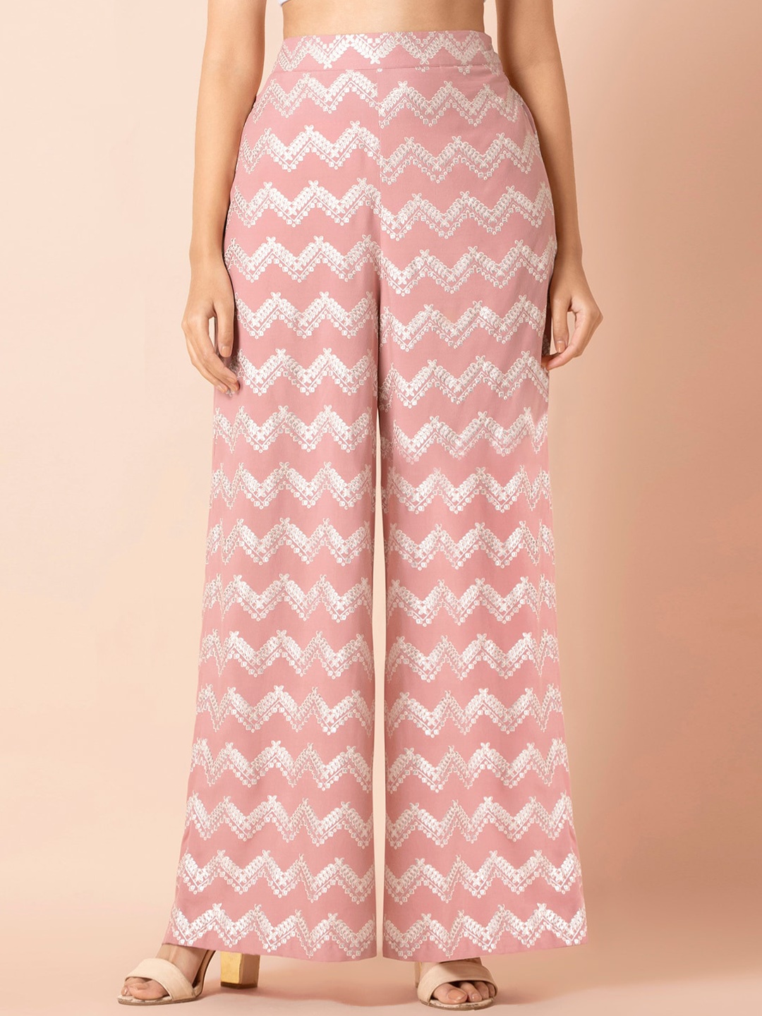 

INDYA Printed Straight Fit Slip-On Ethnic Palazzos, Pink