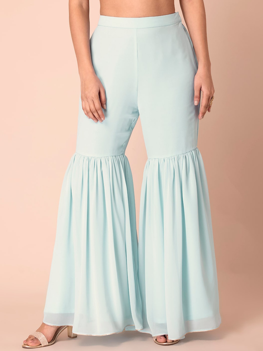 

INDYA Pleated Flared Slip-On Ethnic Sharara, Turquoise blue