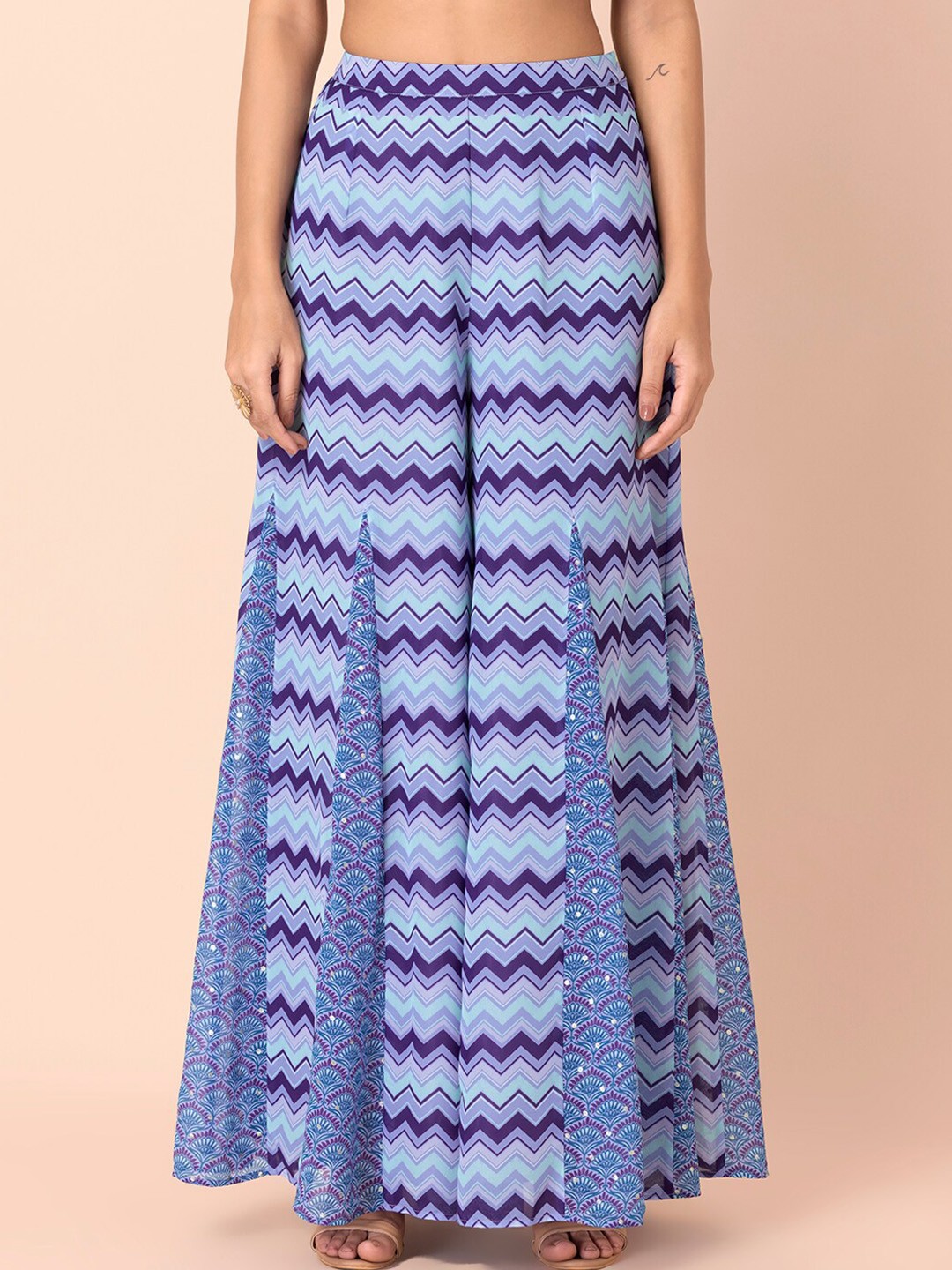 

INDYA Women Geometric Printed Flared Ethnic Palazzos, Purple