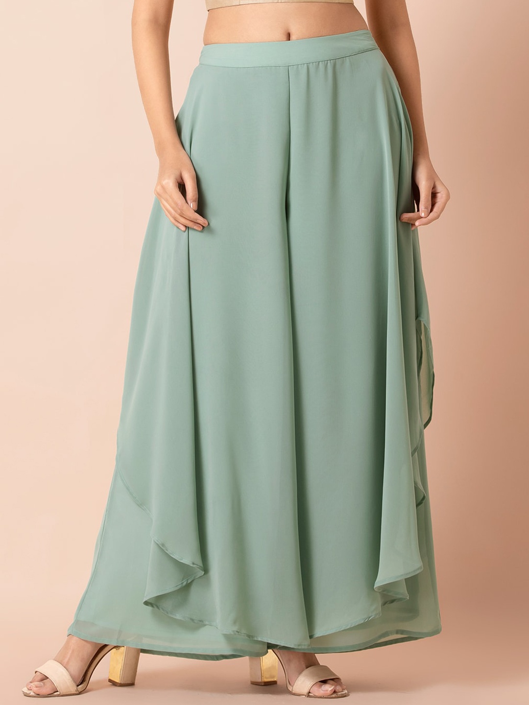 

INDYA Flared Layered Palazzos, Sea green