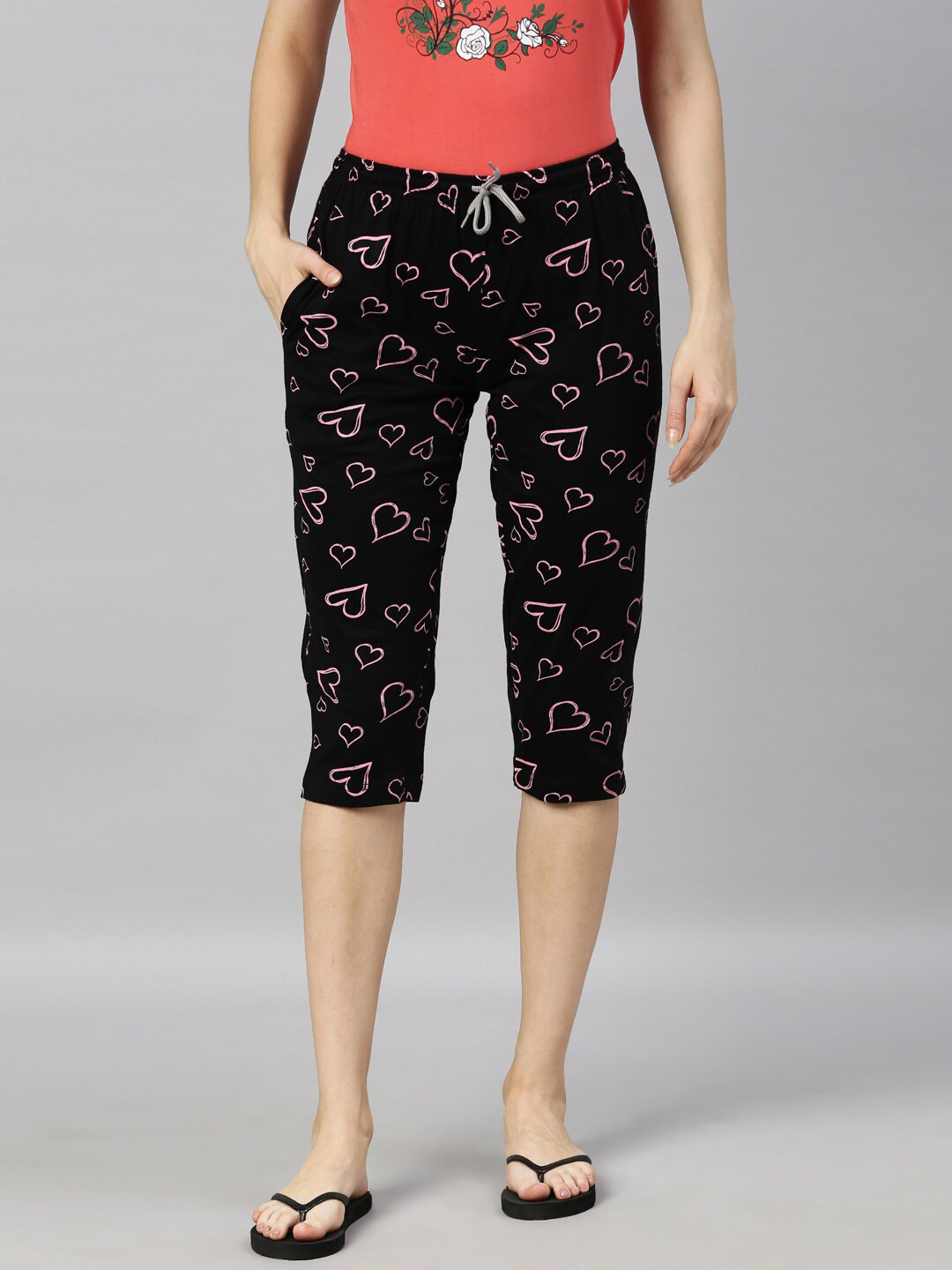 

Kryptic Women Conversational Printed Pure Cotton Relaxed Fit Capris, Black