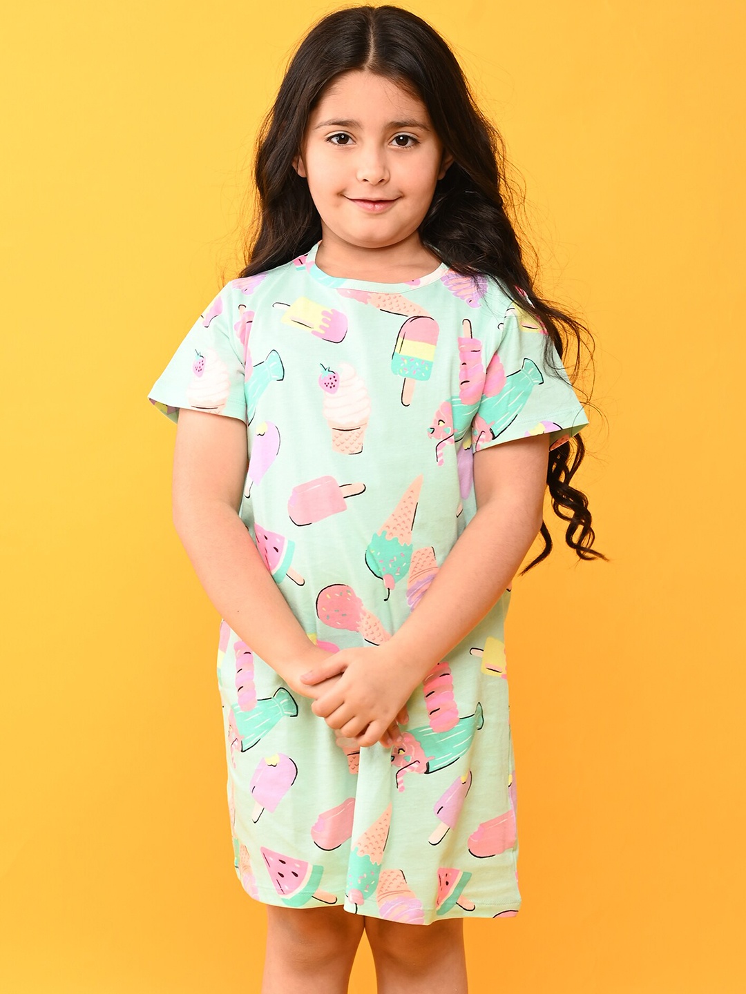

Anthrilo Girls Printed Flared Sleeve A-Line Dress, Sea green