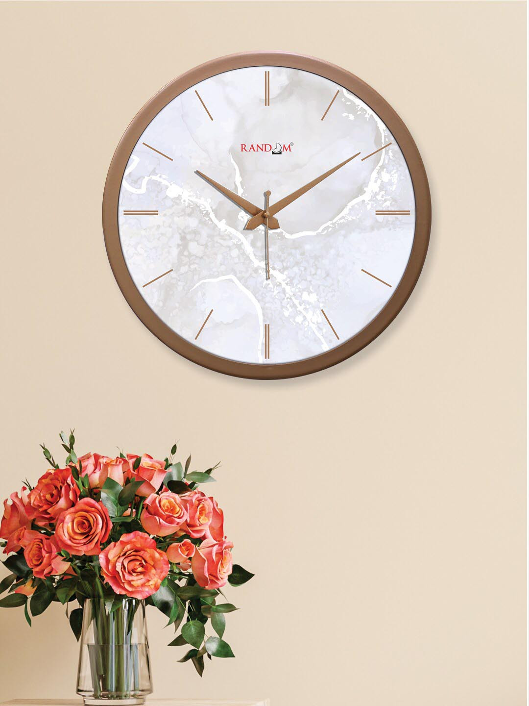 

RANDOM Off White & Copper-Toned Printed Analogue Contemporary Round Wall Clock