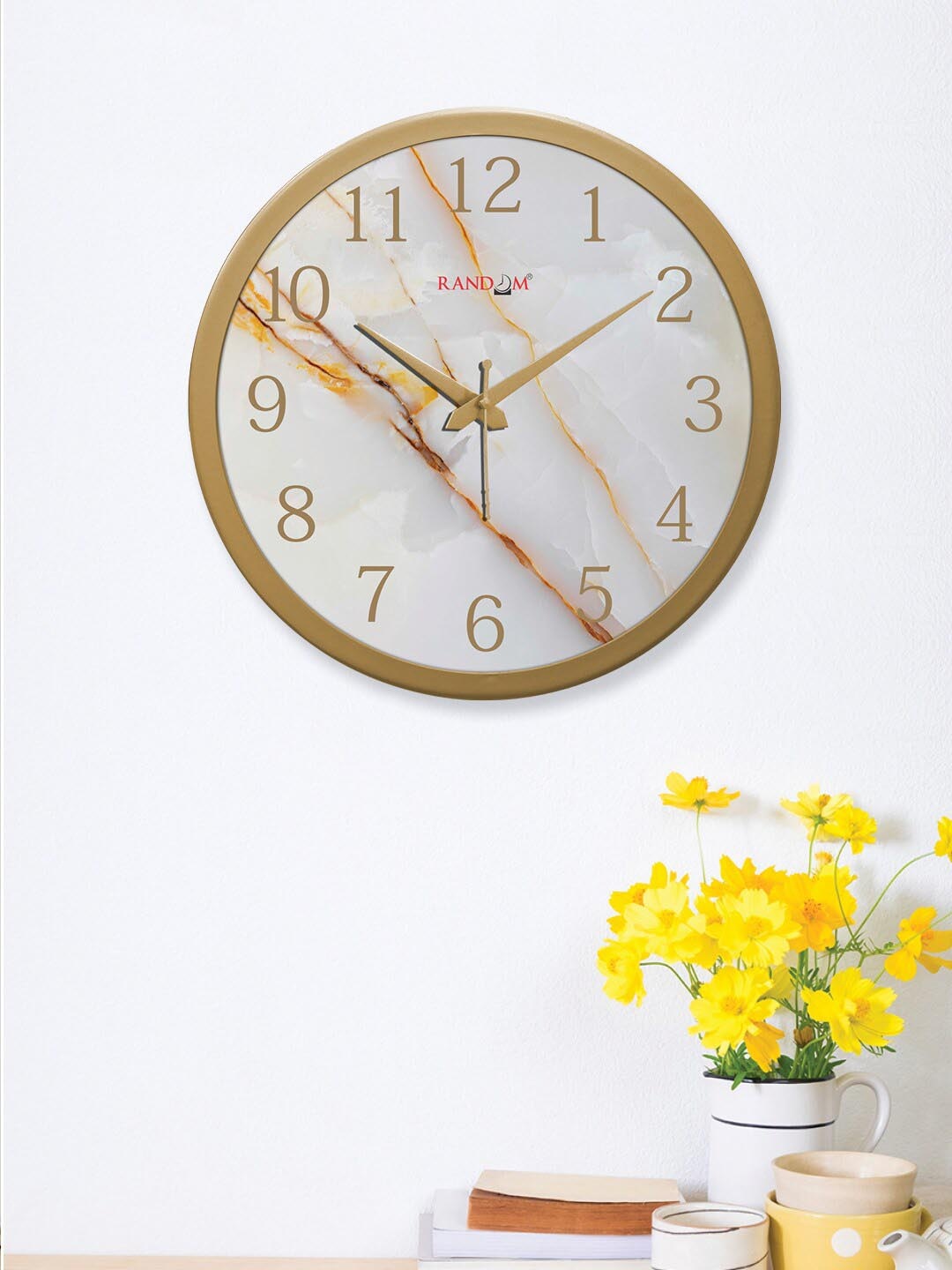 

RANDOM Gold-Toned & White Printed Analogue Contemporary Round Wall Clock