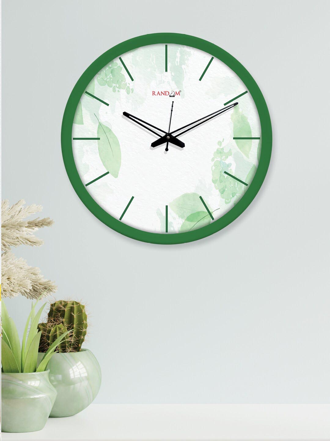 

RANDOM White & Green Printed Analogue Contemporary Round Wall Clock