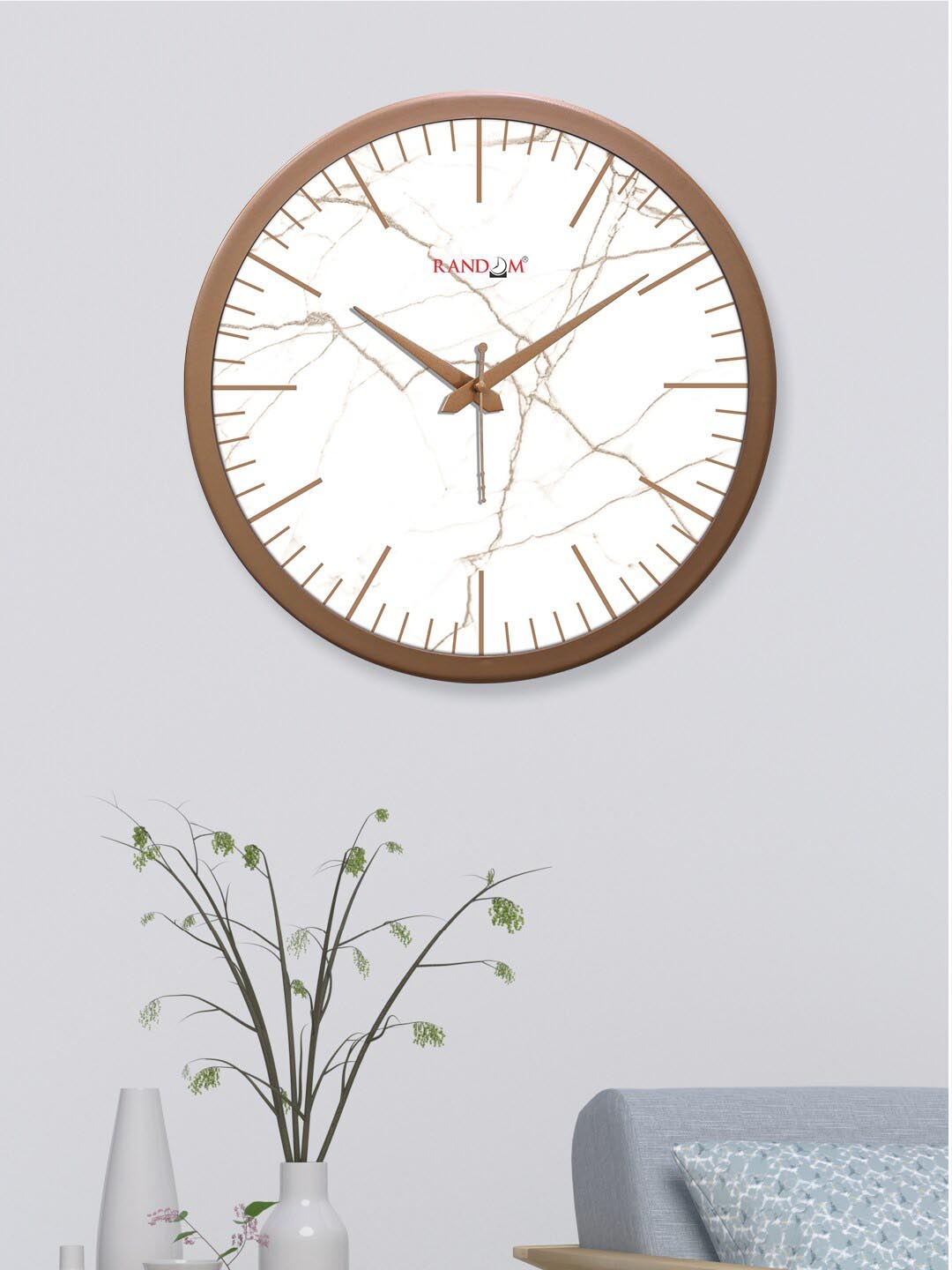

RANDOM Copper-Toned & White Printed Analogue Contemporary Round Wall Clock