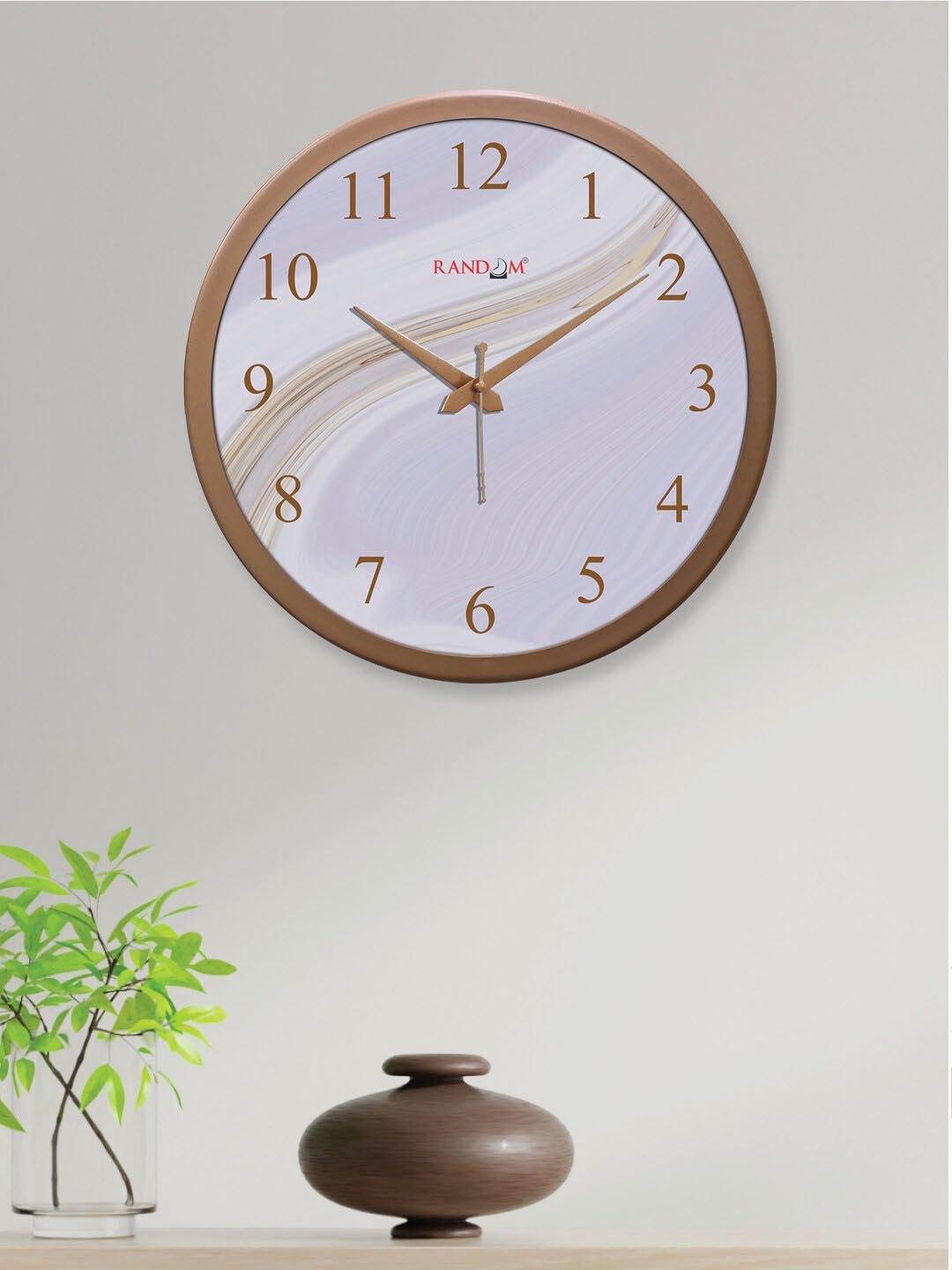 

RANDOM Off White & Copper-Toned Printed Analogue Contemporary Round Wall Clock