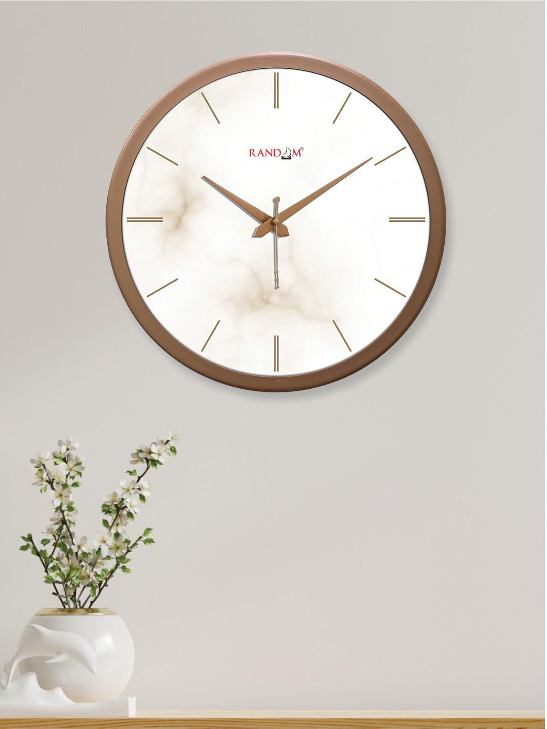 

RANDOM Off White & Copper-Toned Printed Analogue Contemporary Round Wall Clock