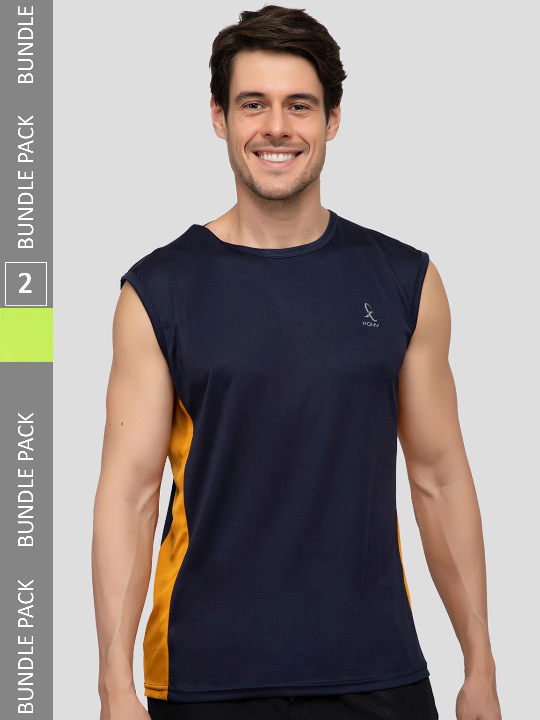 

Xohy Pack of 2 Round Neck Active Wear Gym Vests COMBO801NGRN-803NVY, Navy blue