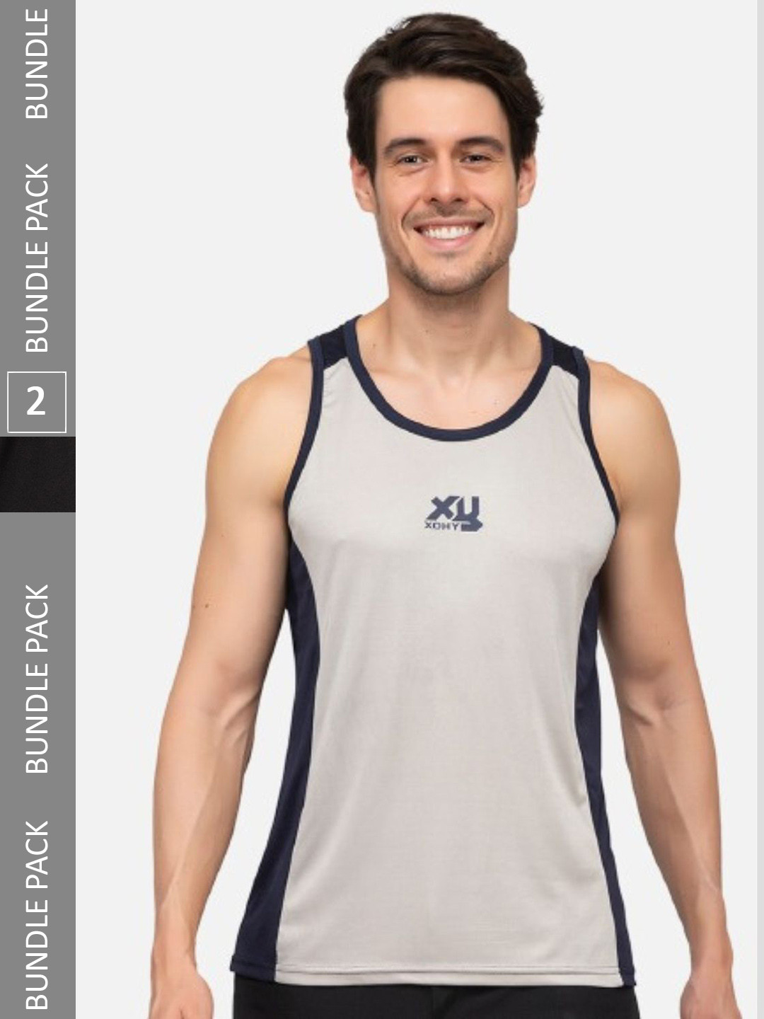 

Xohy Pack of 2 Round Neck Active Wear Gym Vests COMBO800BK-802GRY, Black