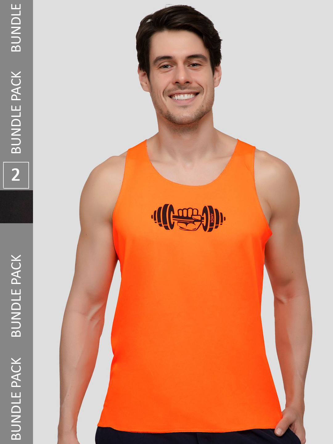 

Xohy Pack of 2 Round Neck Active Wear Gym Vests COMBO800NORANGE-BLACK, Orange