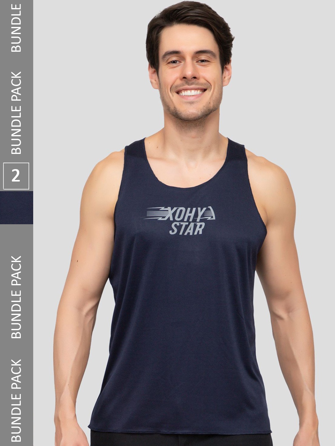 

Xohy Pack of 2 Round Neck Active Wear Gym Vests COMBO800-NAVY, Navy blue