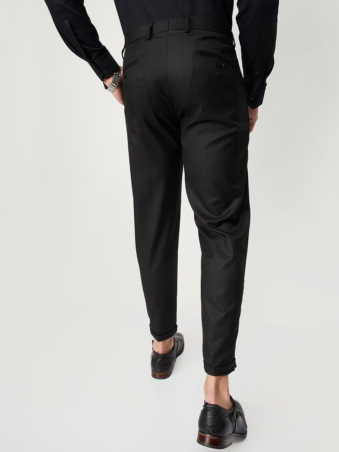 

max Men Mid Rise Regular Fit Cotton Trousers, Black