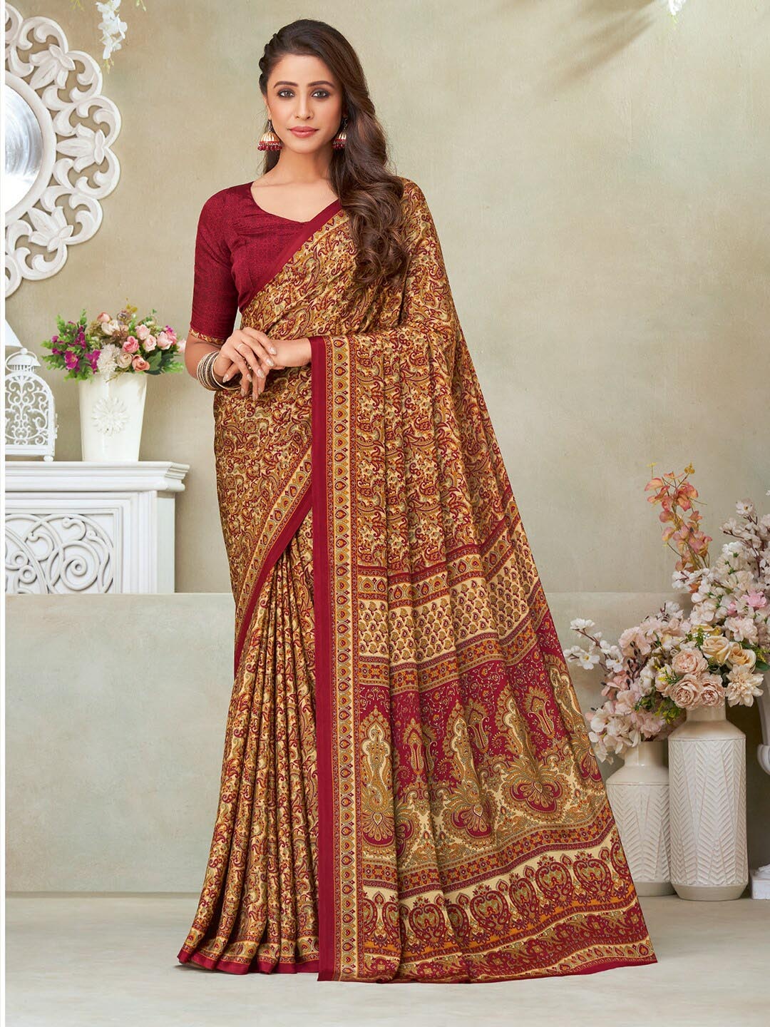 

Kasak Paisley Printed Saree, Beige