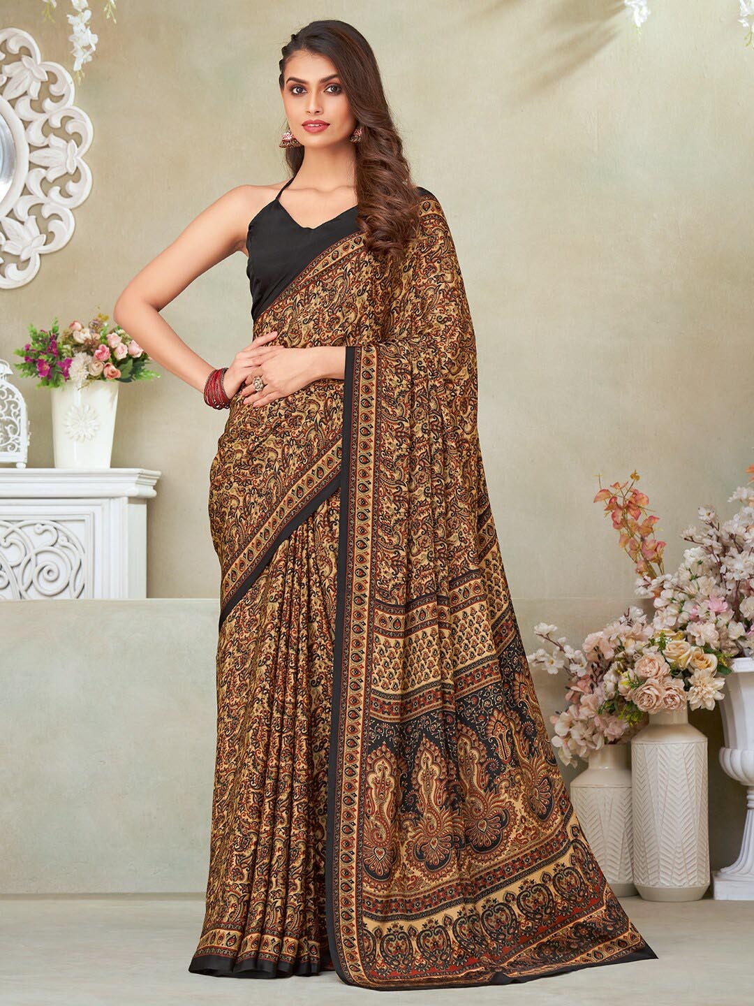 

Kasak Ethnic Printed Saree, Beige