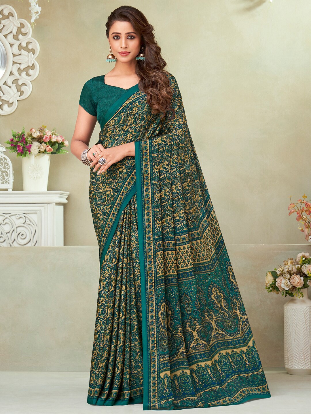 

Kasak Ethnic Printed Saree, Beige