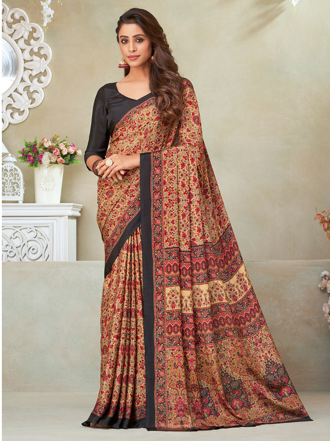

Kasak Ethnic Printed Saree, Beige
