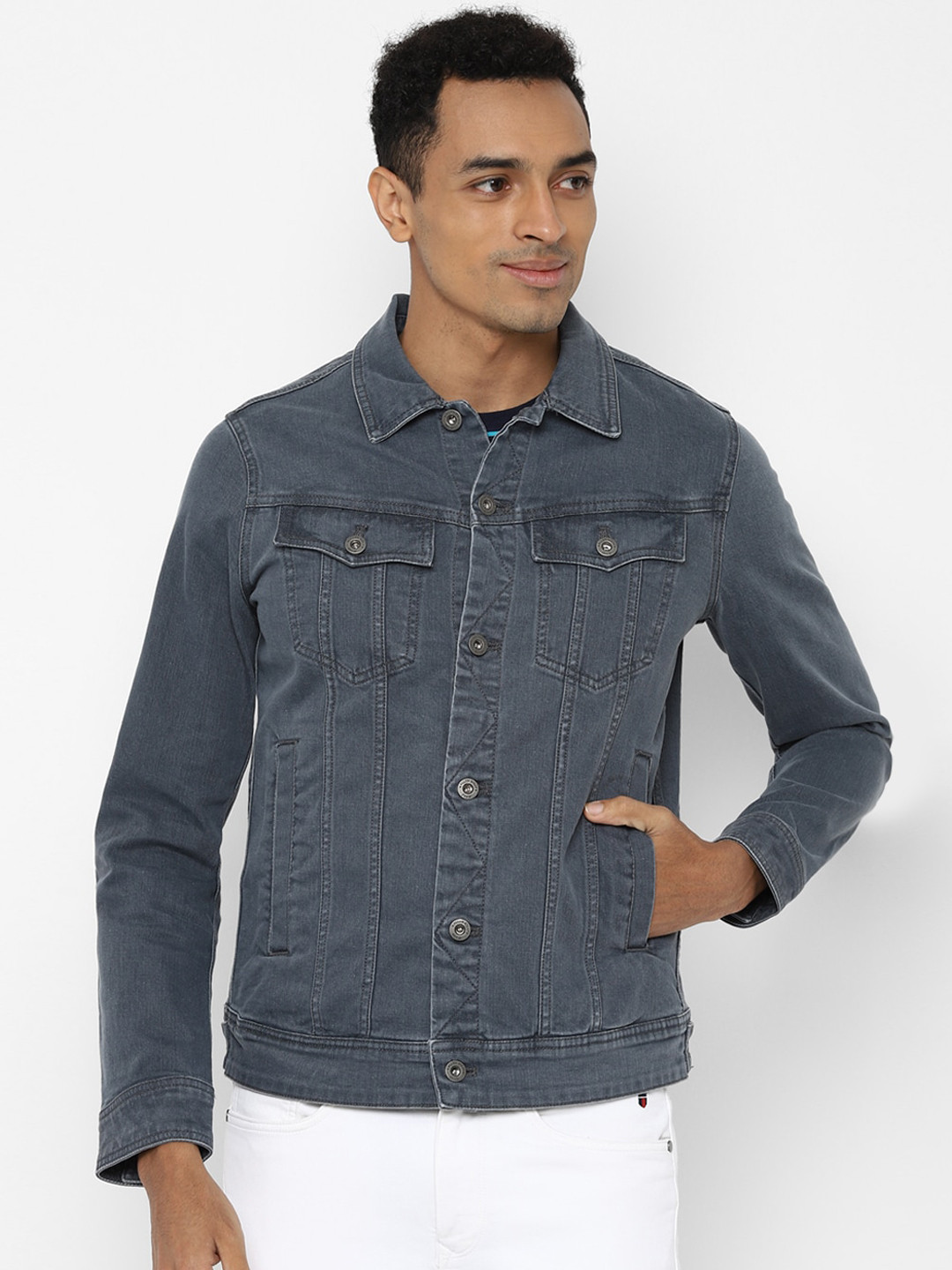 

Allen Solly Spread Collar Denim Jacket, Grey