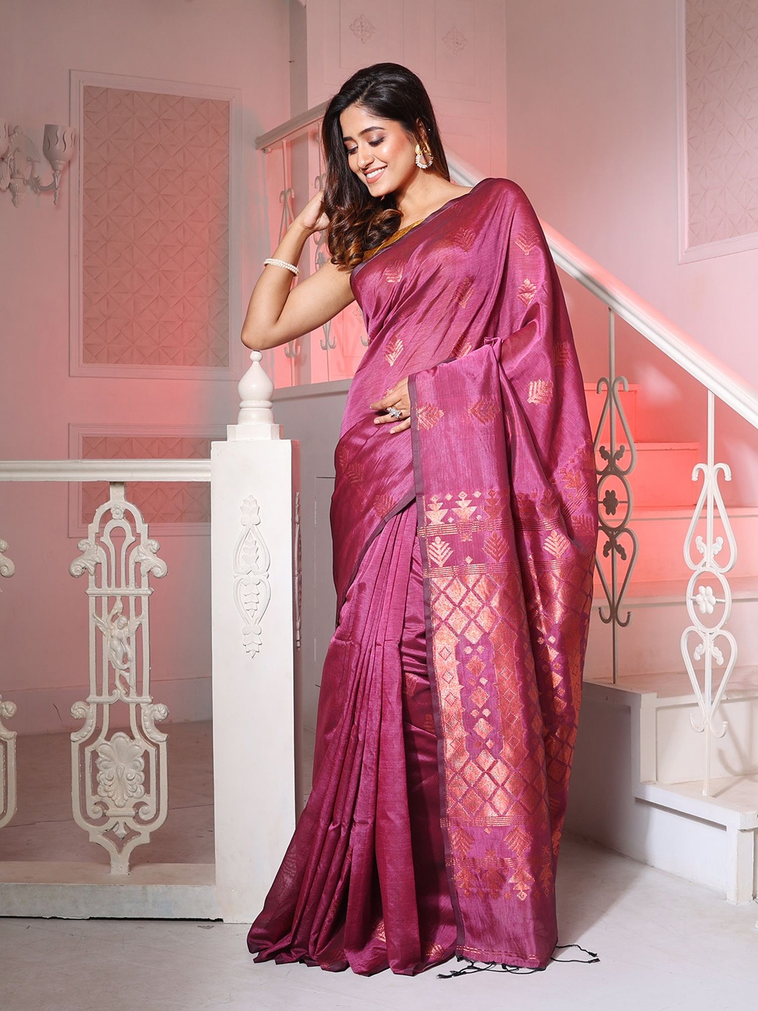 

Charukriti Ethnic Motifs Woven Design Zari Pure Silk Saree, Purple