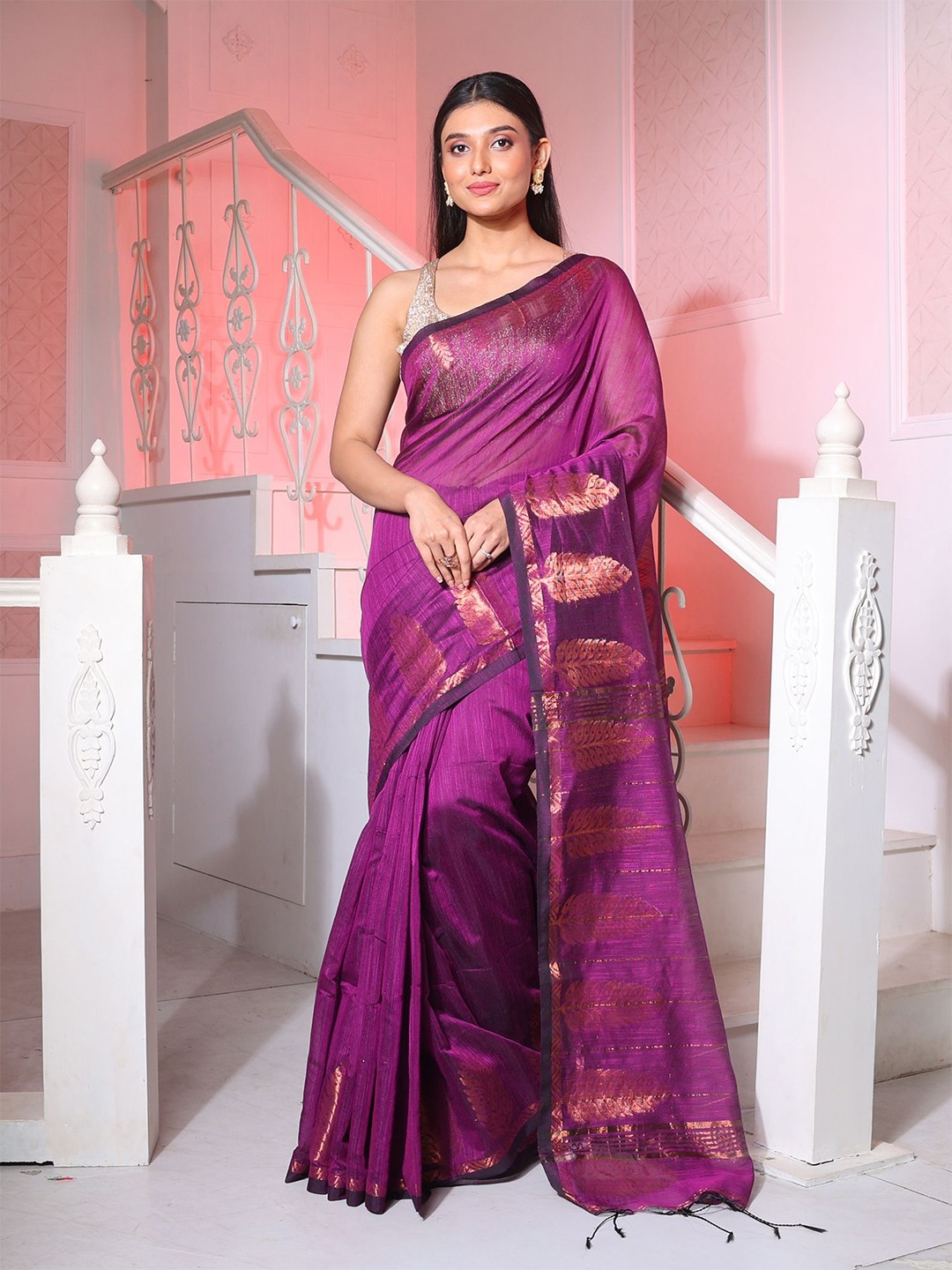 

Charukriti Ethnic Motifs Woven Design Zari Silk Cotton Saree, Purple