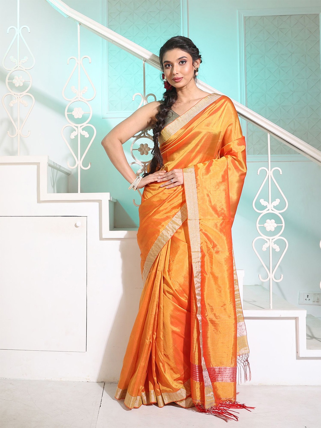 

Charukriti Zari Pure Silk Saree, Orange