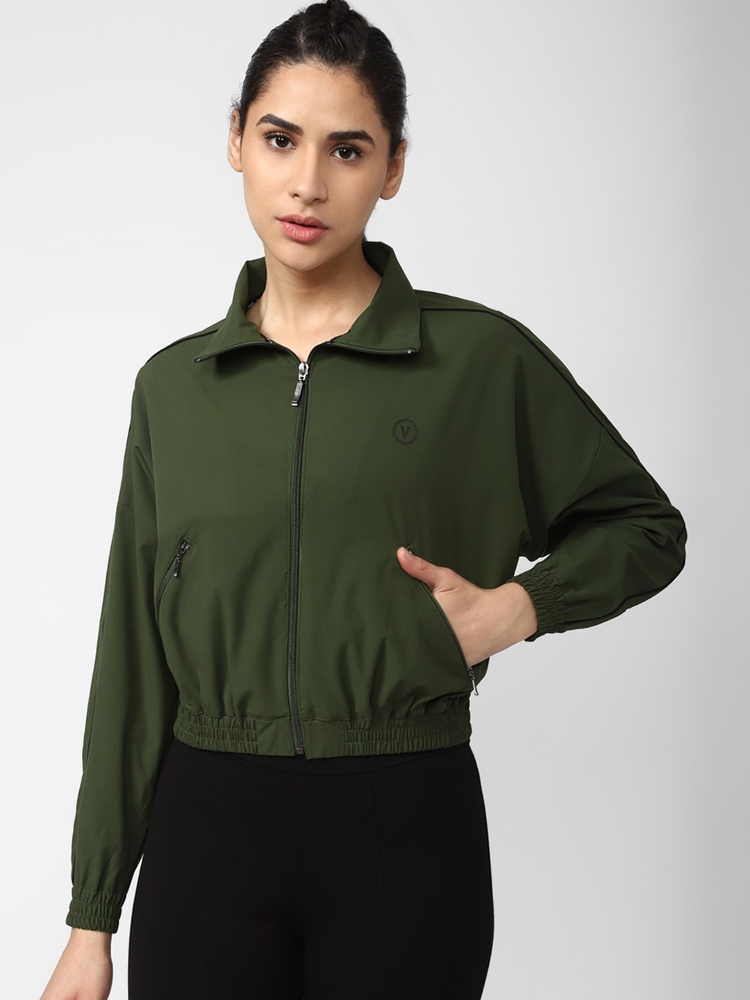 

Van Heusen Woman Shirt Collar Crop Sporty Jacket, Olive
