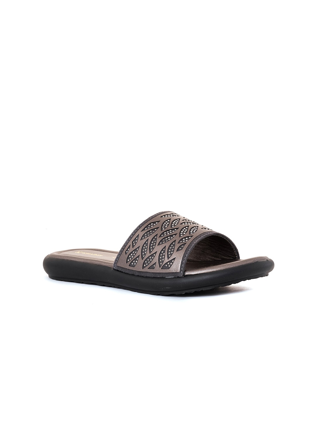 

Khadims Women Laser Cuts Slip On Open Toe Flats, Grey