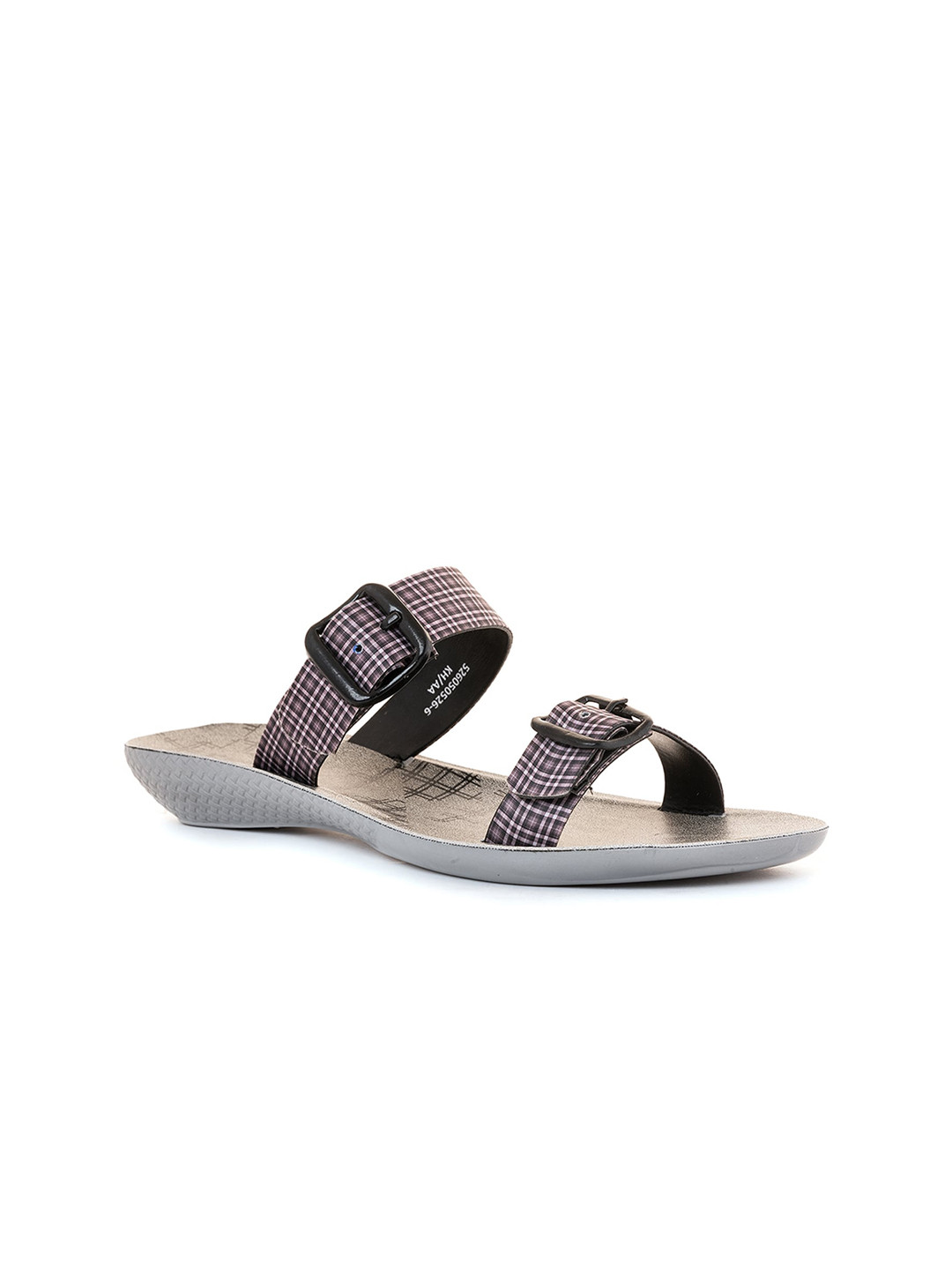 

Khadims Women Slip On Printed Open Toe Flats With Buckles, Black