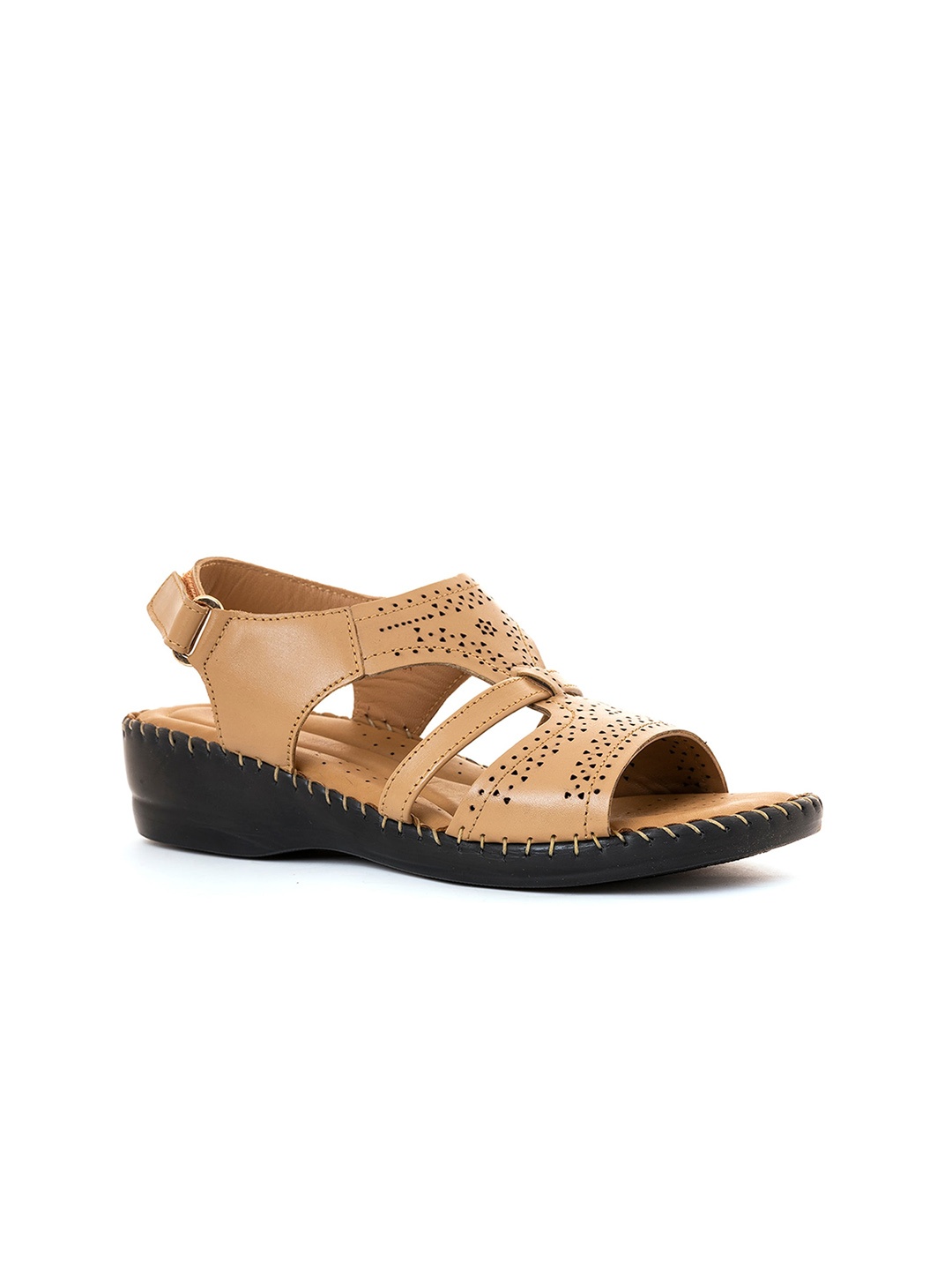 

Khadims Women Open Toe Flats with Laser Cuts, Beige