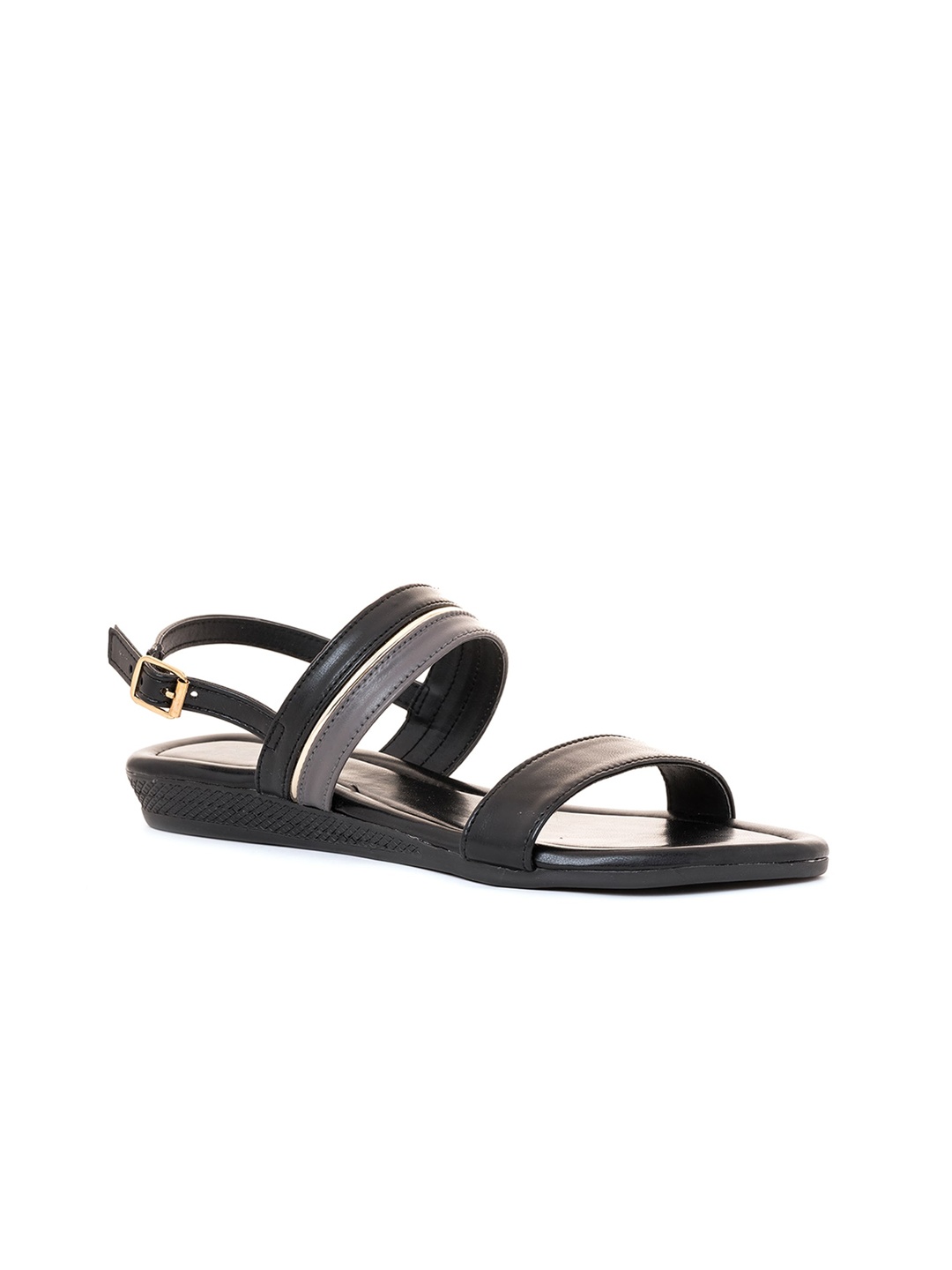 

Khadims Women Striped Open Toe Flats with Buckles, Black