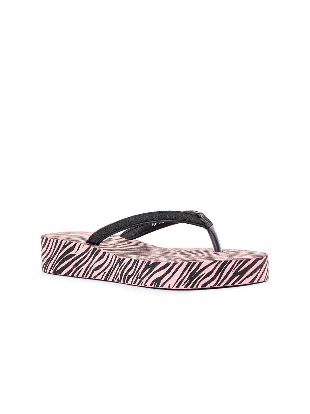 

Khadims Women Striped T-Strap Open Toe Flatform Heels, Pink