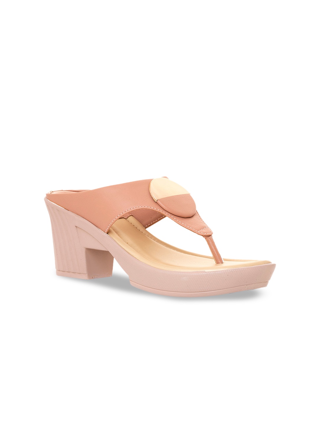 

Khadims Women Open Toe T-Straps Slip On Block Heels, Pink
