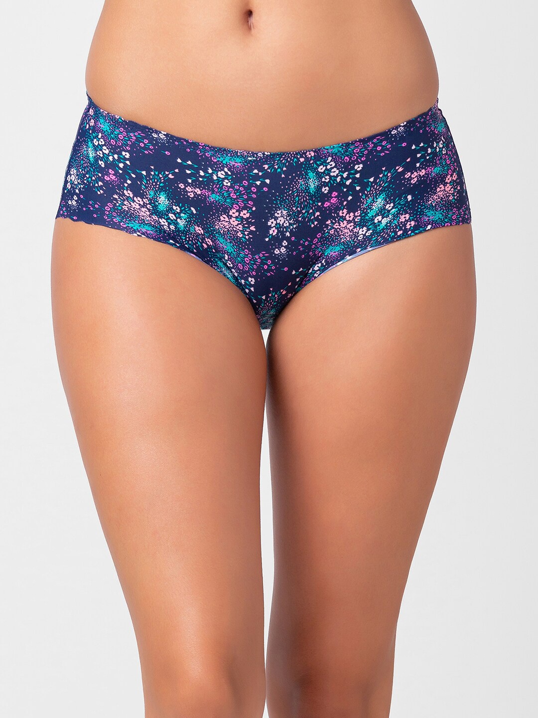 

NOIRA Women Floral Printed Seamless Hipster Briefs, Navy blue