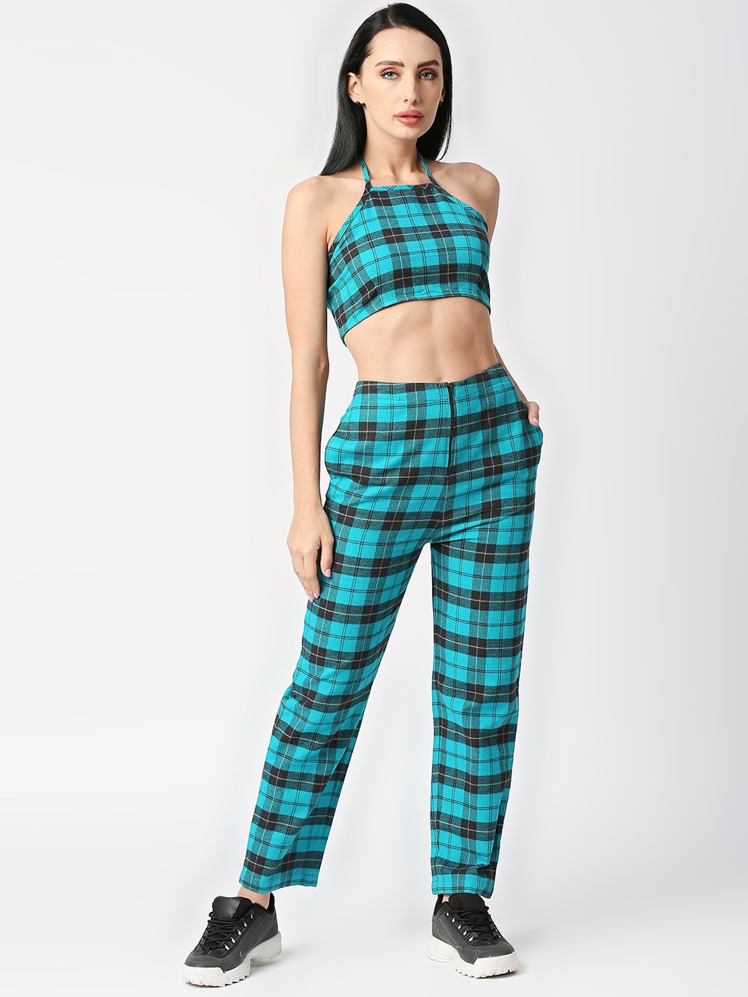 

Blamblack Checked Pure Cotton Top & Trouser, Blue