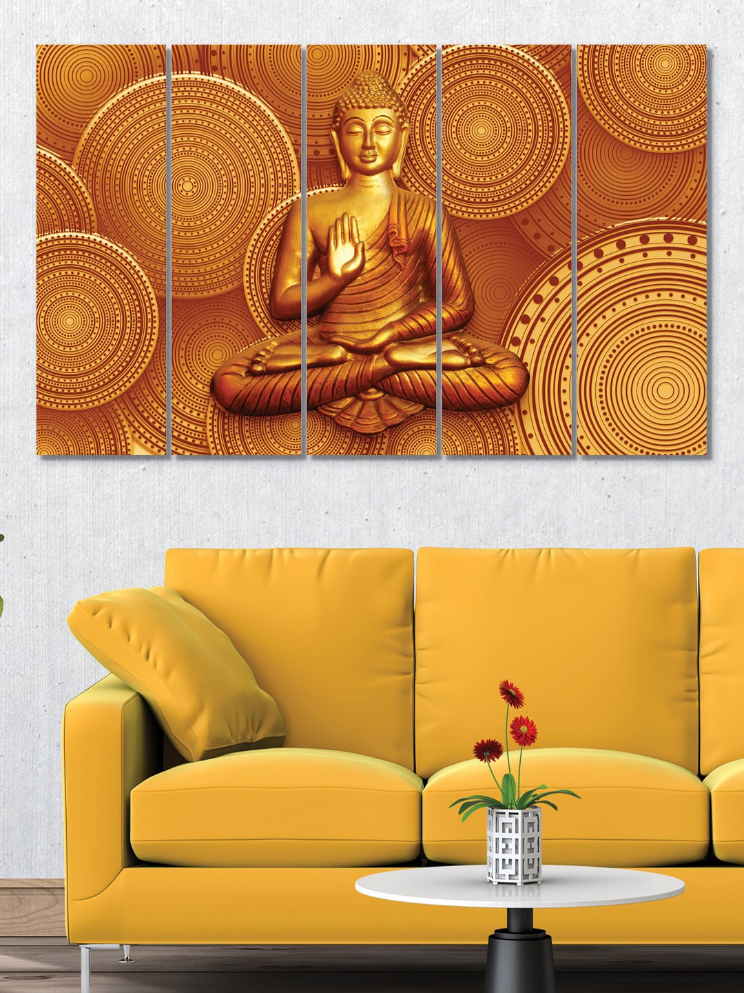 

RANDOM 5 Pcs Gold-Toned Rust Orange Buddha MDF Vinyle Painting Wall Art