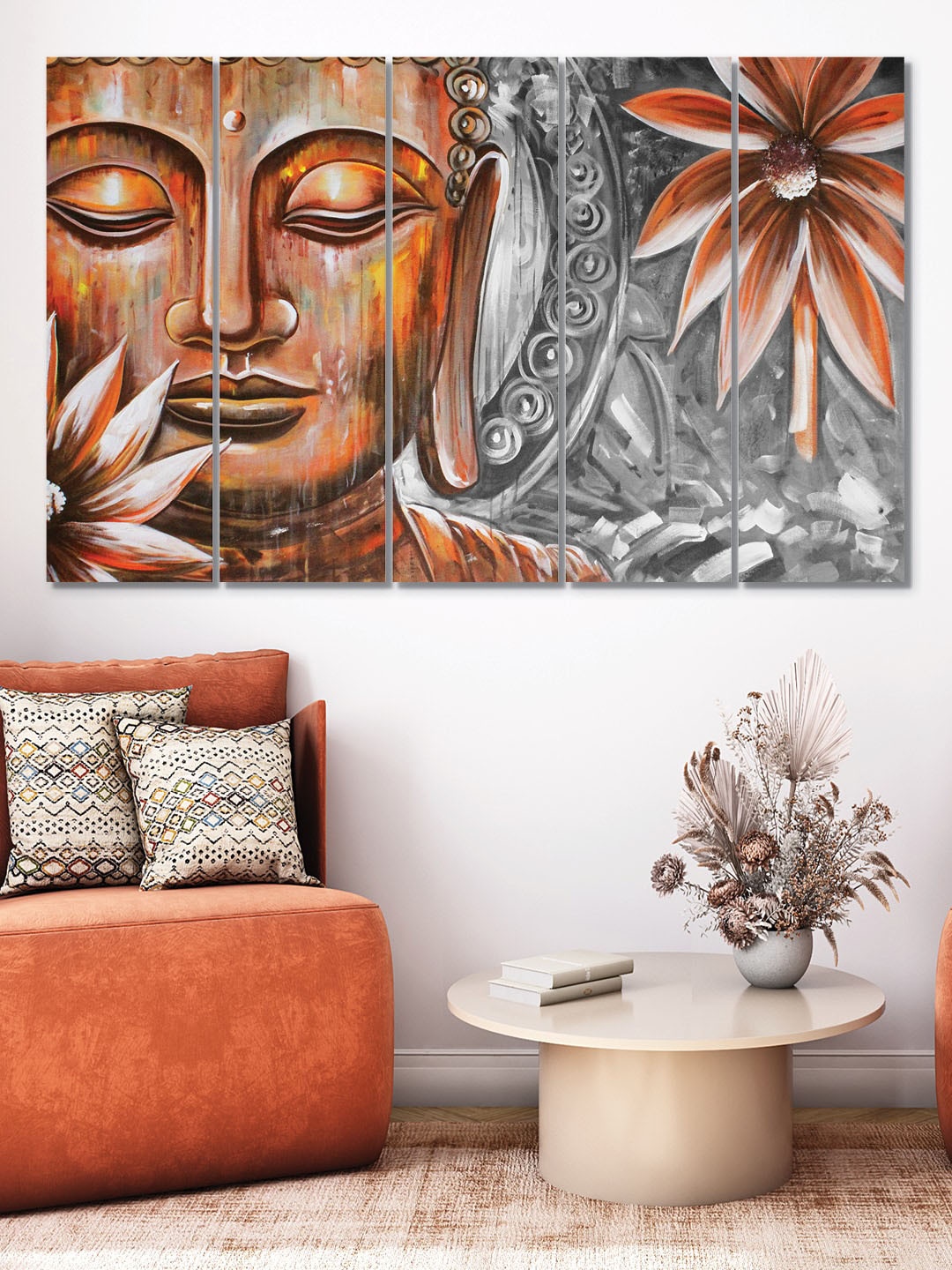 

RANDOM 5 Pieces Brown Grey Lord Buddha Framed MDF Vinyle Painting