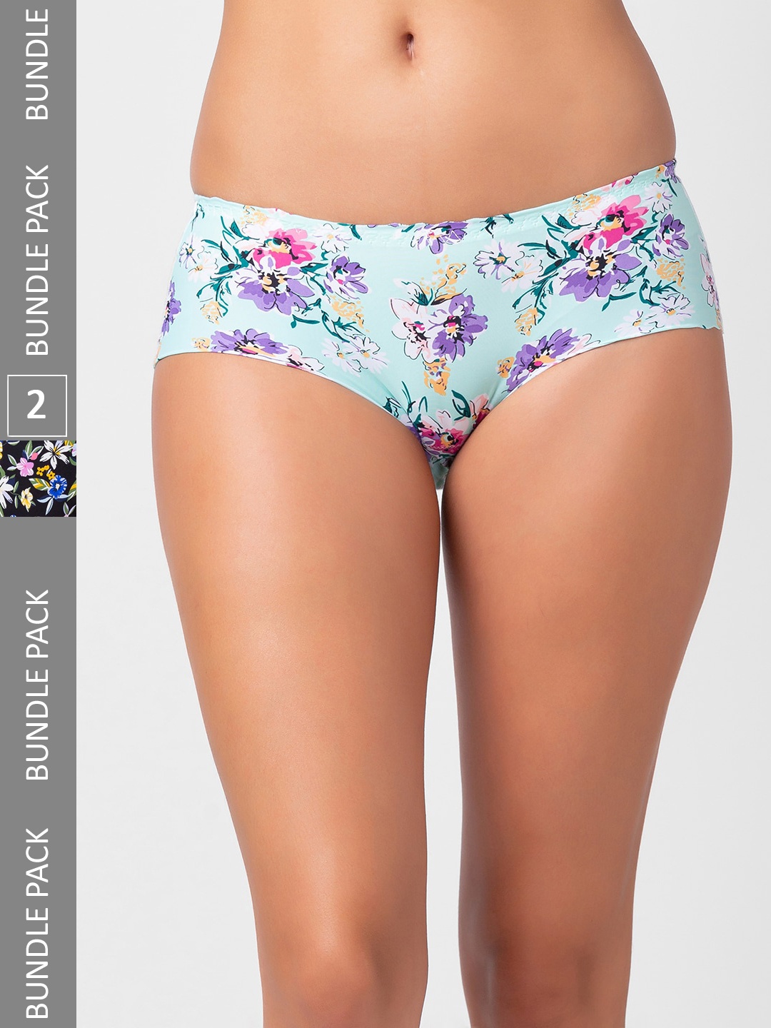 

NOIRA Pack Of 2 Assorted Floral Printed Seamless Anti Microbial Hipster Briefs