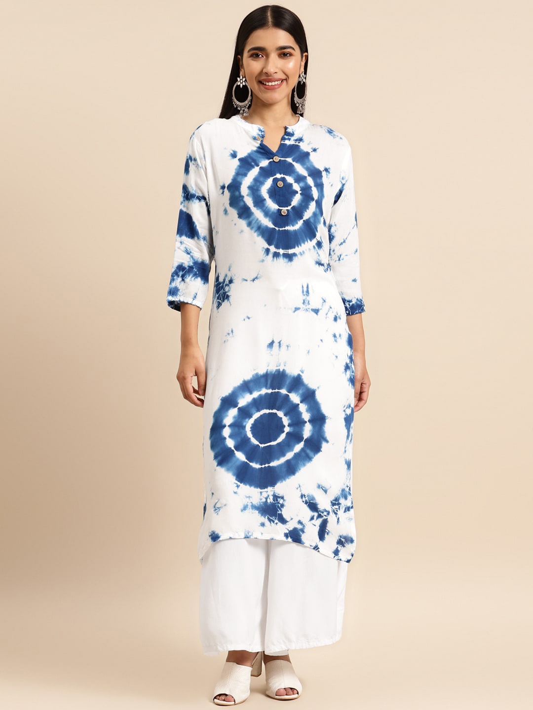 

KALINI Abstract Dyed Band Collar Straight Kurta, Blue