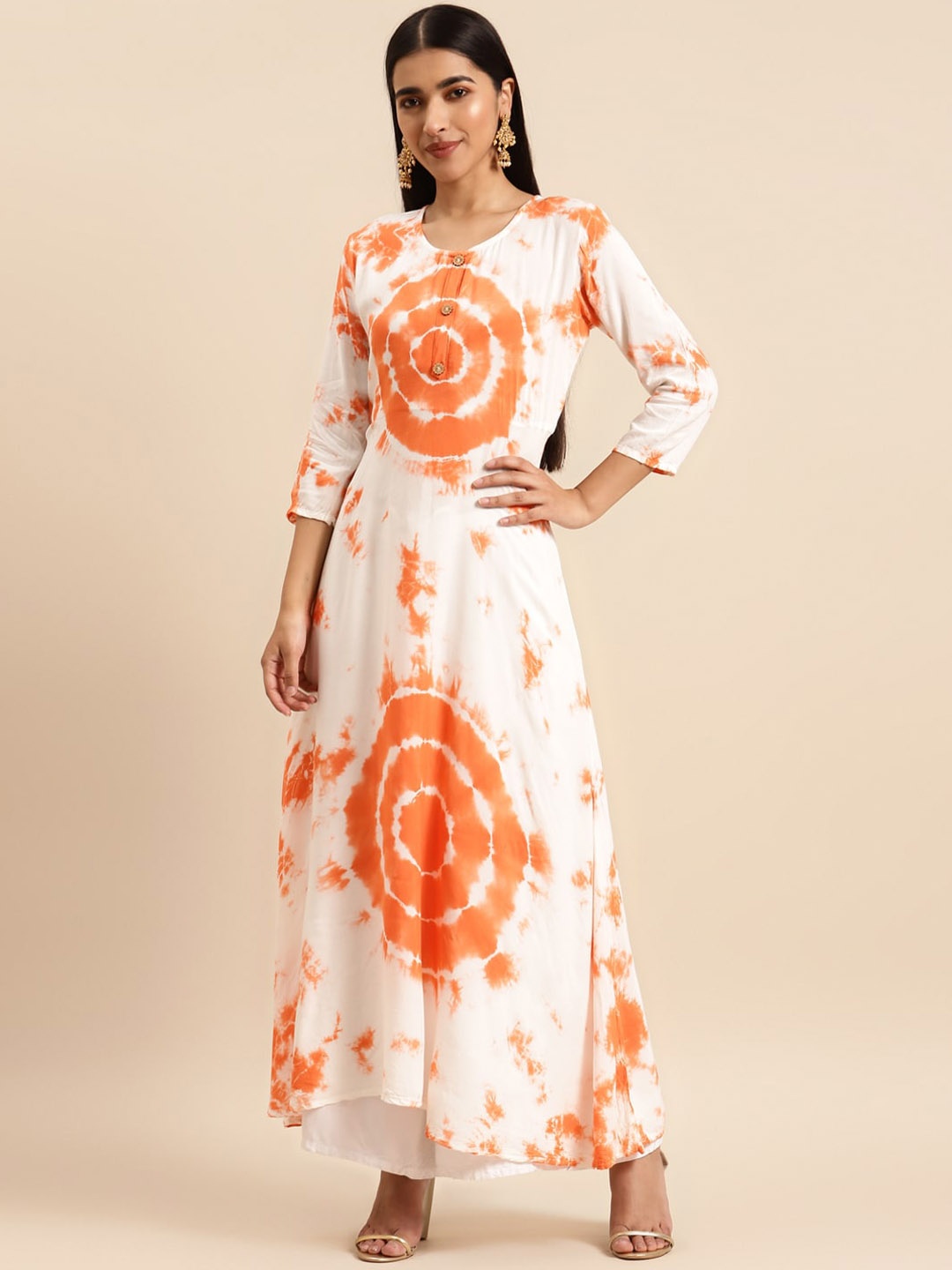 

KALINI Abstract Dyed A-Line Kurta, Orange