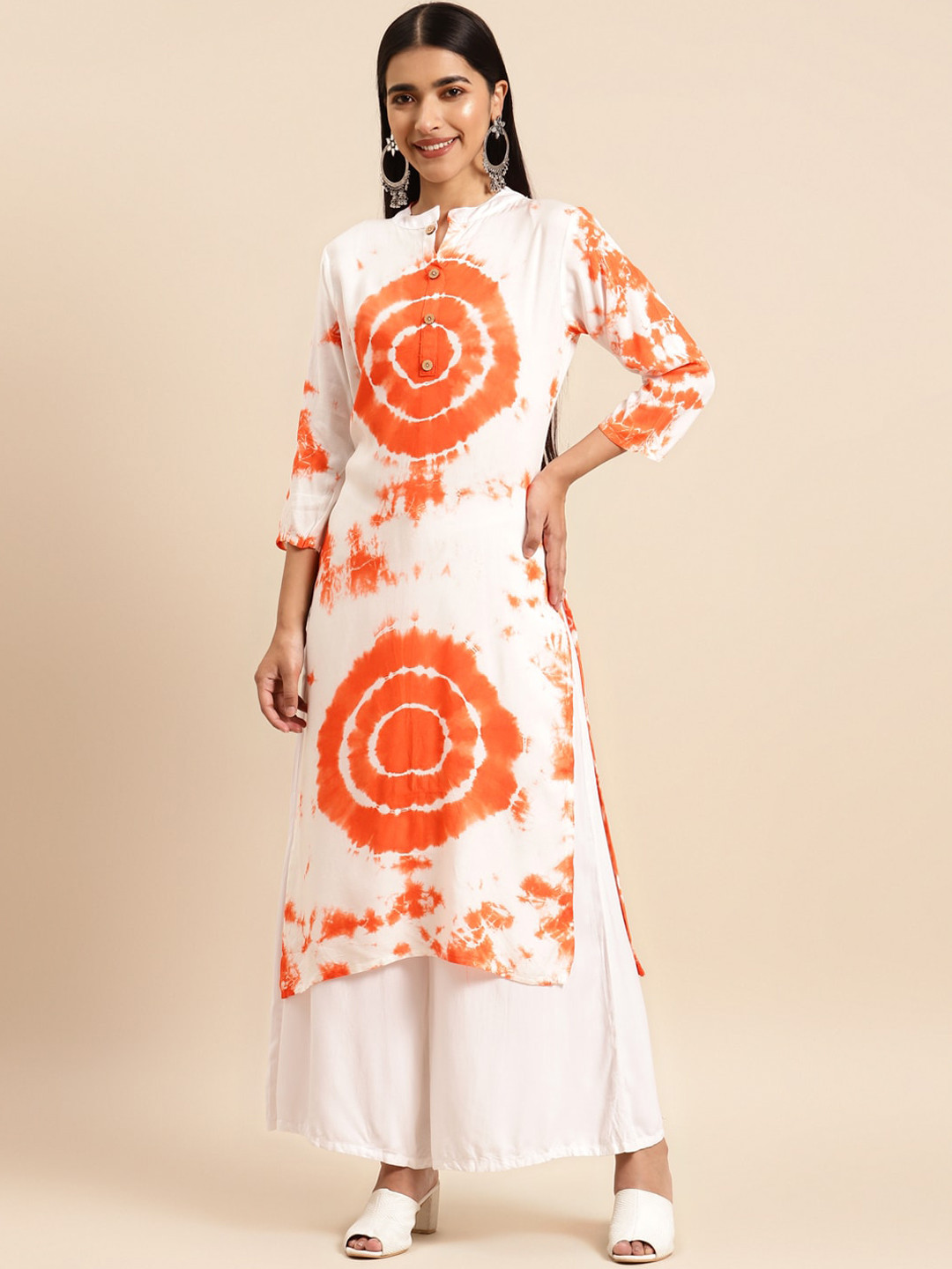 

KALINI Abstract Dyed Band Collar Straight Kurta, Orange