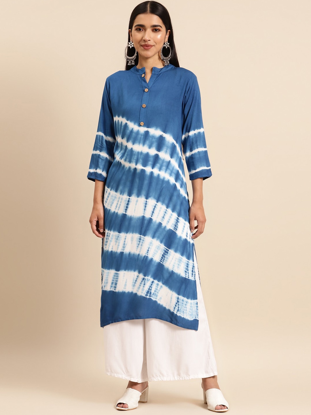

KALINI Abstract Dyed Band Collar Straight Kurta, Blue